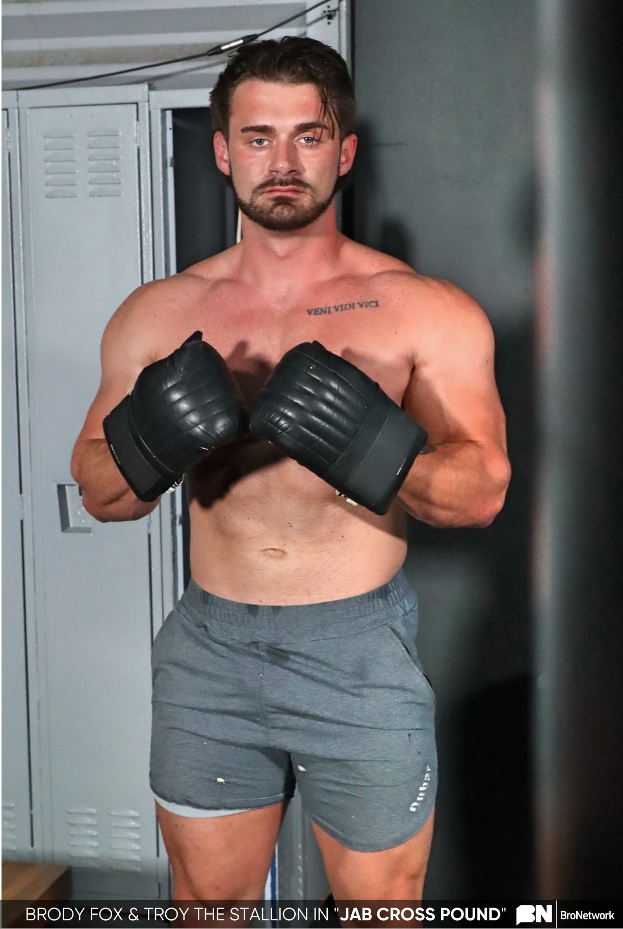 Hot muscle hunky newcomer Troy The Stallion plays boxer fighter in the new BroNetwork scene