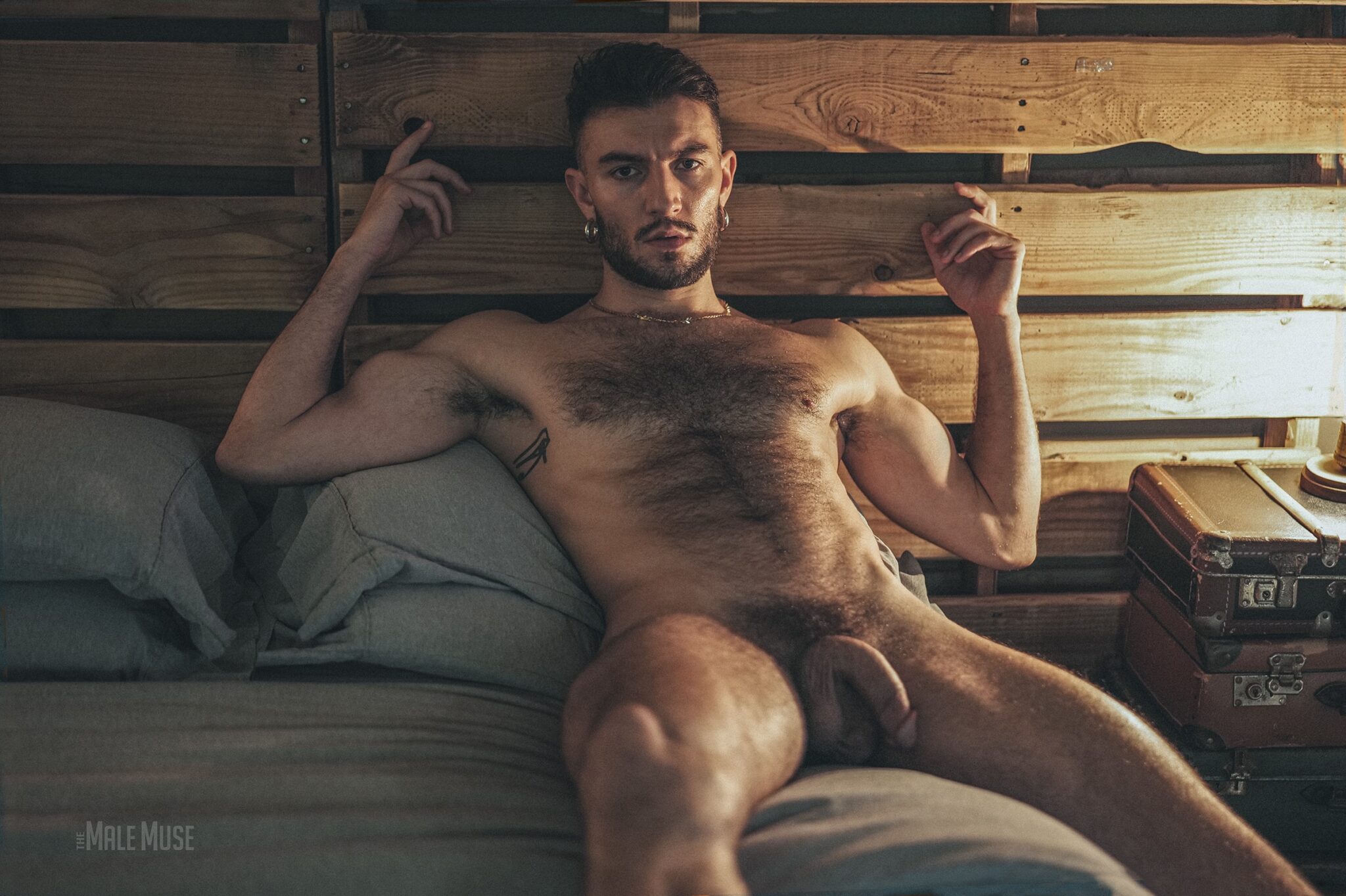 sexy hairy male model Jared photographed nude naked by The Male Muse hung big dick