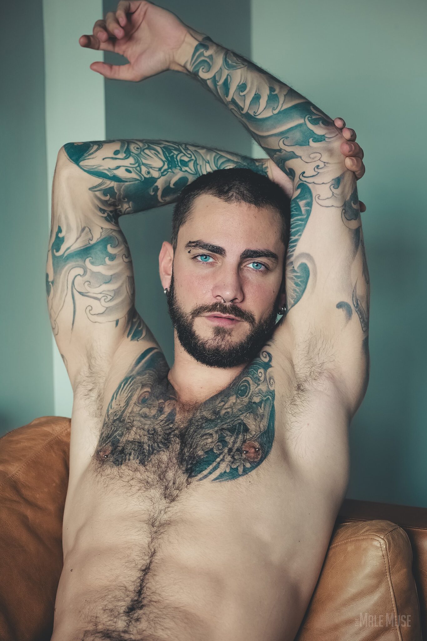 Hairy Muscle Hunk With Piercing blue eyes Marc From The Male Muse beautiful man