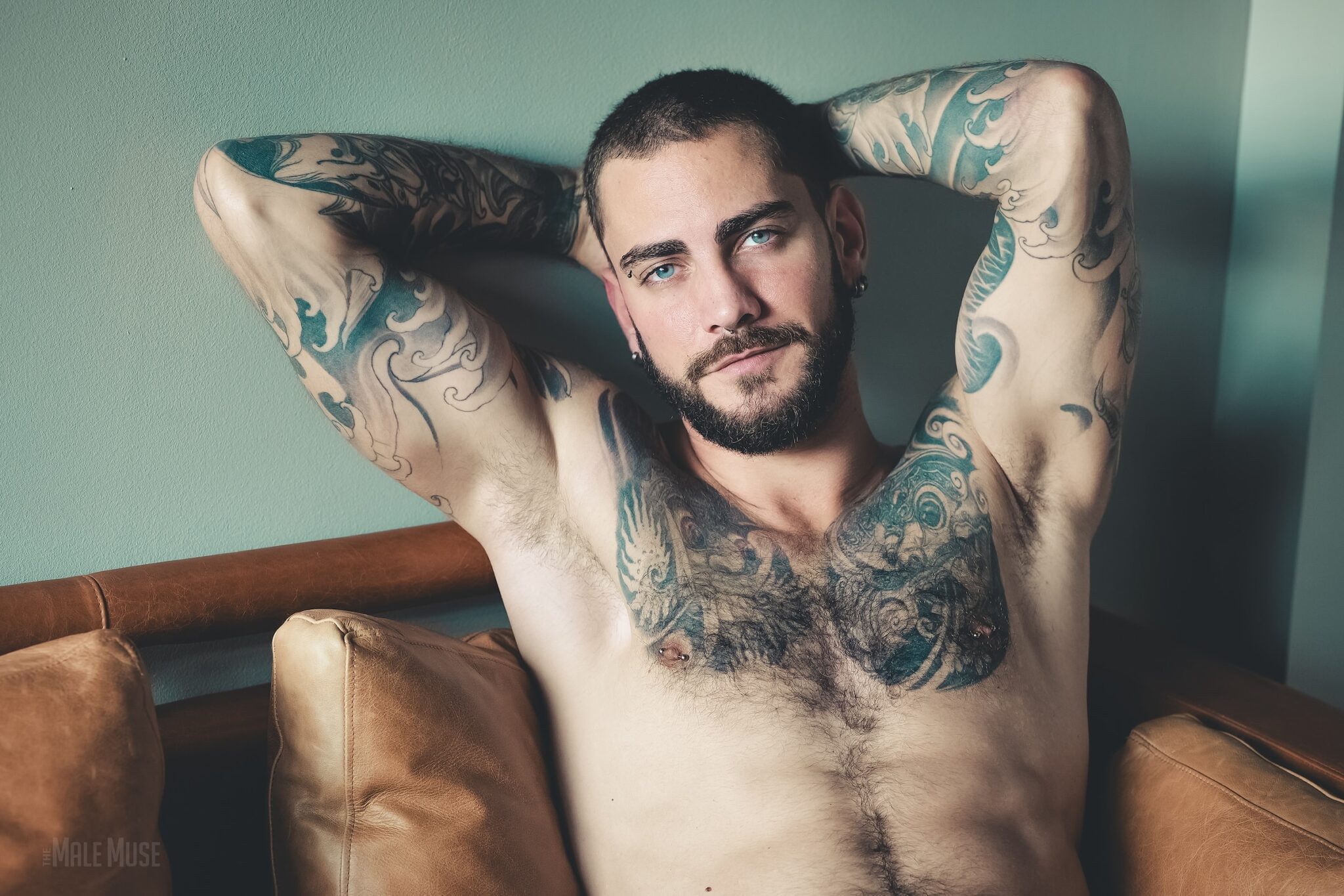 Hairy Muscle Hunk With Piercing blue eyes Marc From The Male Muse striking