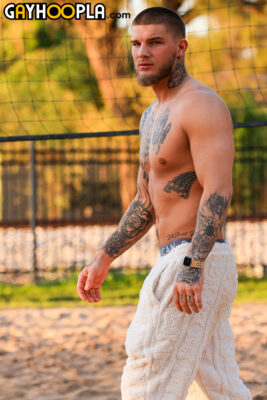 sexy beach handsome straight rugged muscle tattoed jock Mac Lawler from GayHoopla
