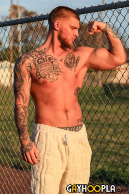 handsome straight rugged muscle tattoed jock Mac Lawler from GayHoopla